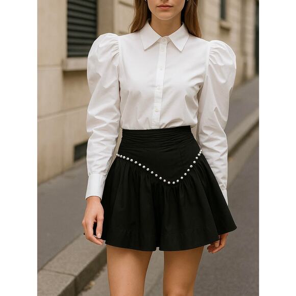 Aje Florence Skirt Black With Pearl Trim Mini US Size 4 - Picture 7 of 15